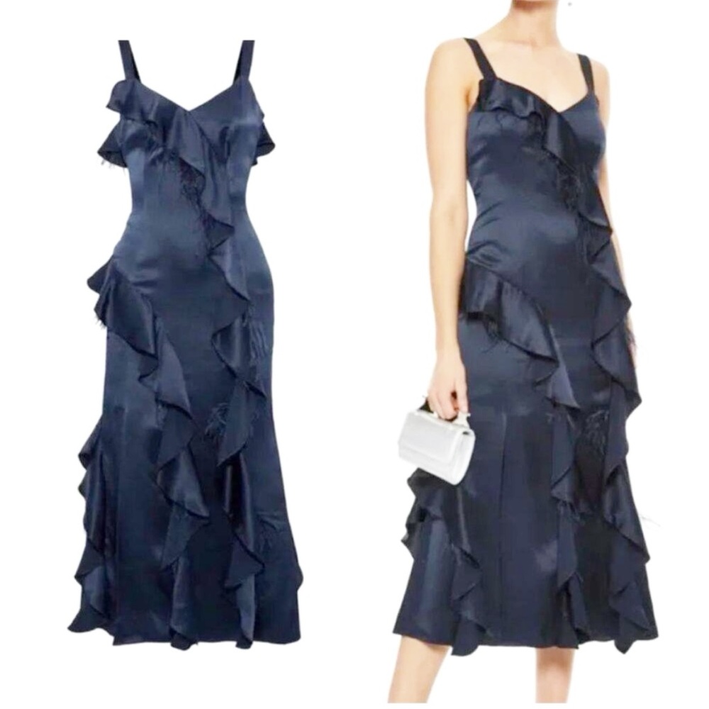 NWT CINQ A SEPT Navy Blue Gigi Feather Dress Size 2